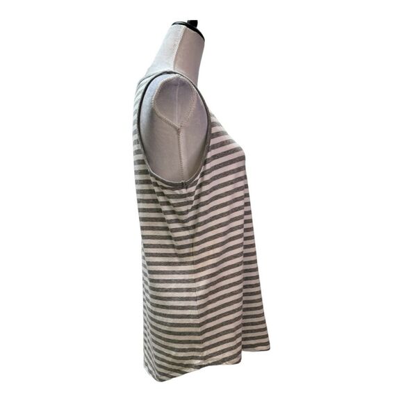 Michael Kors Tank Top Gray White Striped Sleeveless Rhinestone Logo Casual - Picture 3 of 5